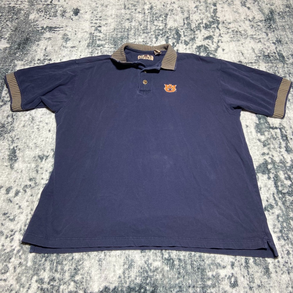 B Resort Polo Shirt Mens XL‎ Navy Blue Auburn Tigers Logo Short Sleeve Collared